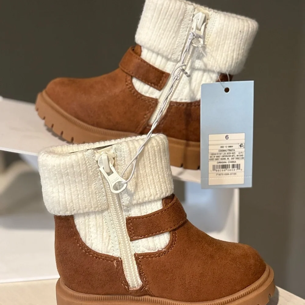 NEW Cat & Jack Trista Cognac Toddler Lug Sole Boots Size 6